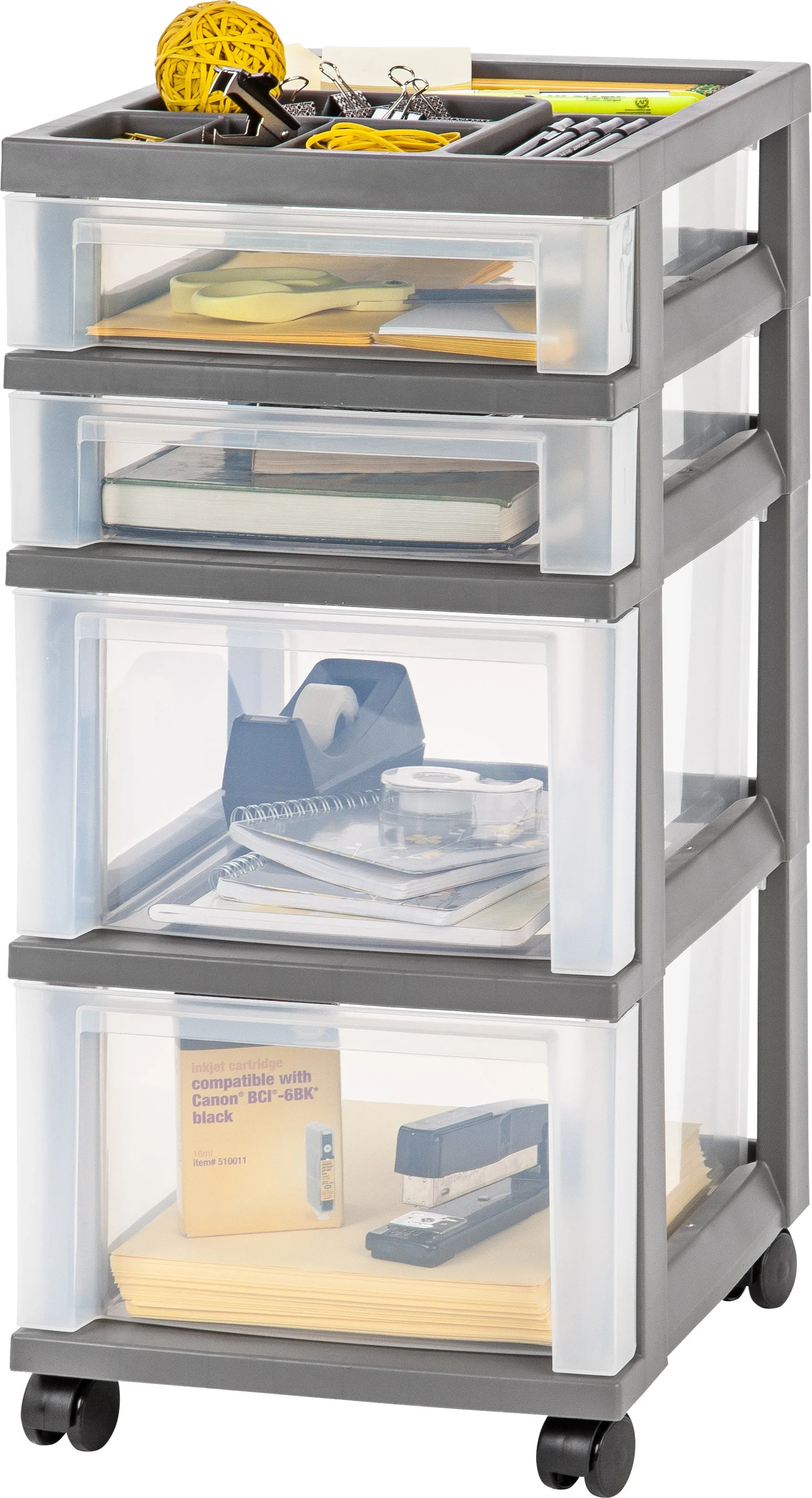 Storage Cart with Organizer Top - 4 Drawer