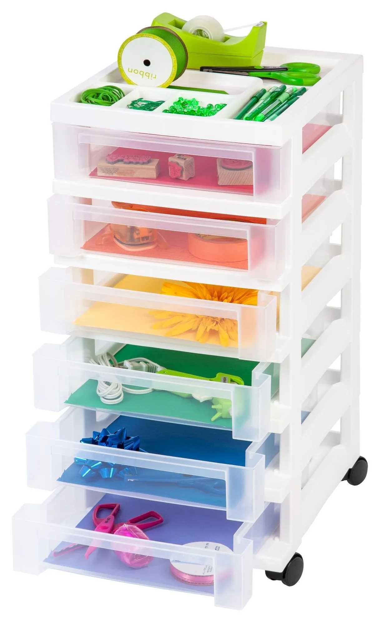Storage Cart with Organizer Top - 6 Drawer