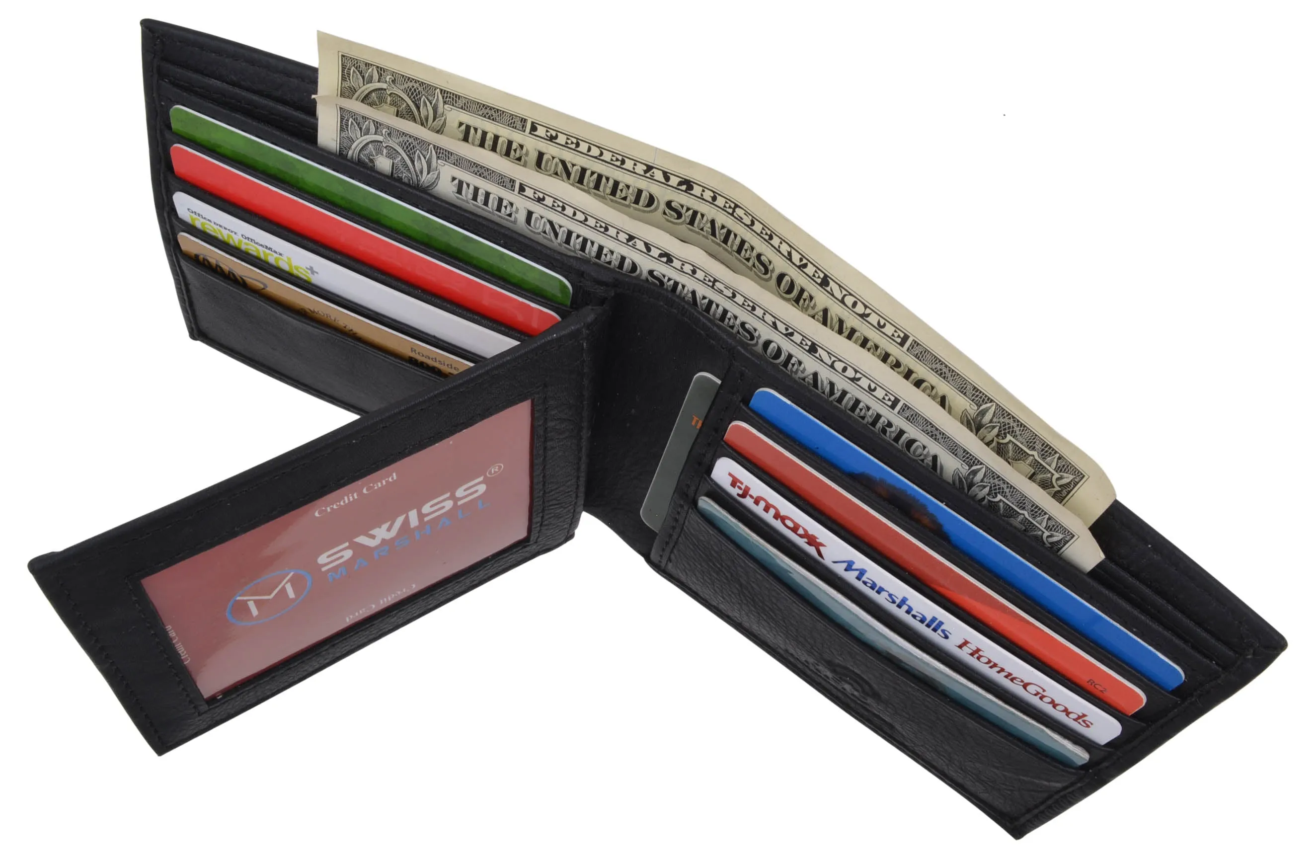 Swiss Marshall RFID Blocking Premium Leather Bifold Center Flap Card ID Wallet Gift Box