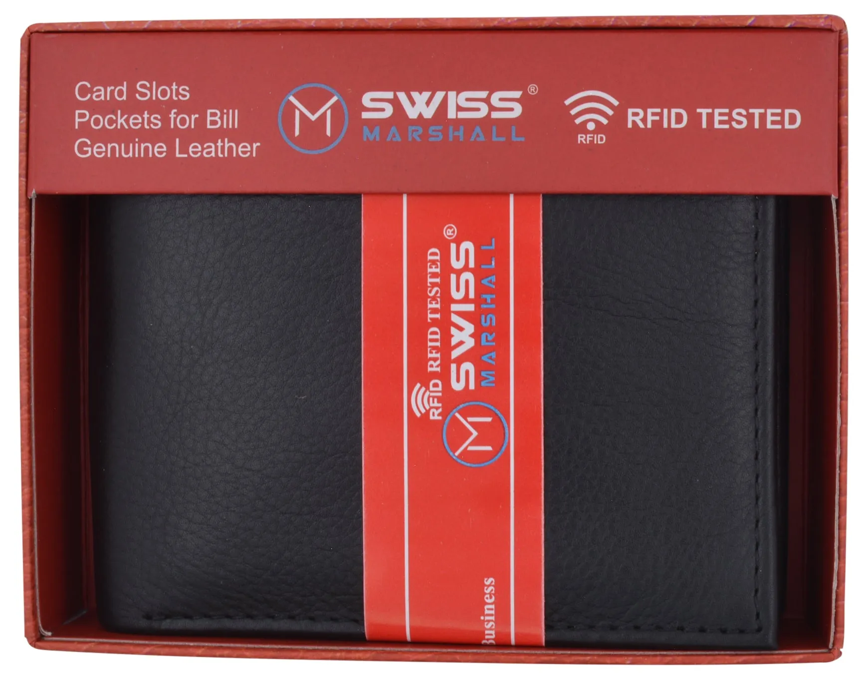 Swiss Marshall RFID Blocking Premium Leather Bifold Center Flap Card ID Wallet Gift Box