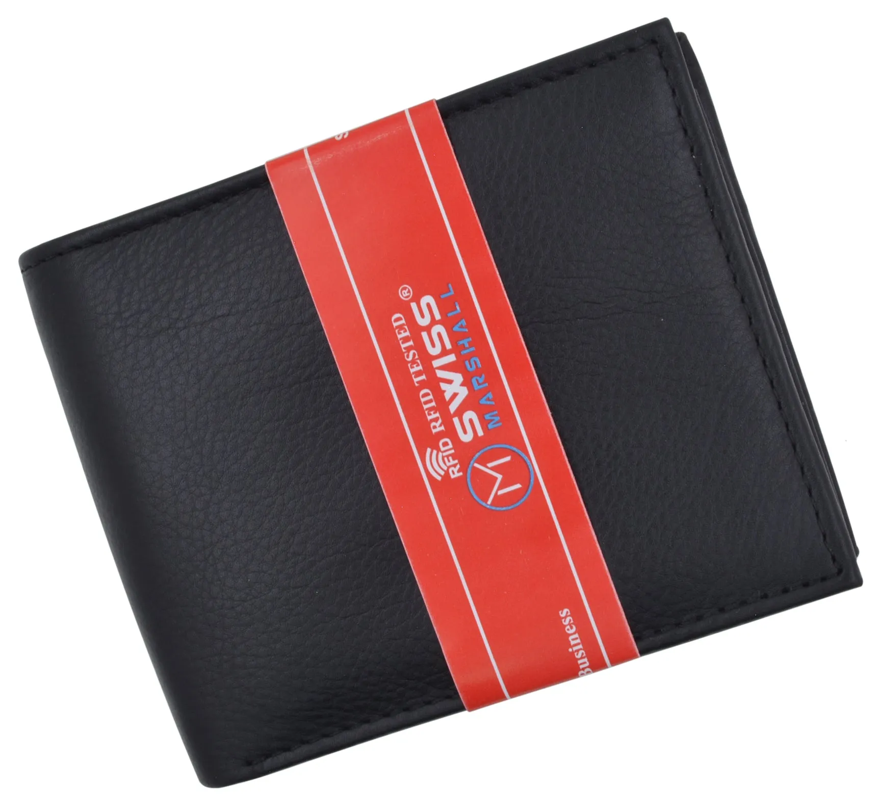 Swiss Marshall RFID Blocking Premium Leather Bifold Center Flap Card ID Wallet Gift Box