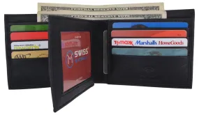 Swiss Marshall RFID Blocking Premium Leather Bifold Center Flap Card ID Wallet Gift Box