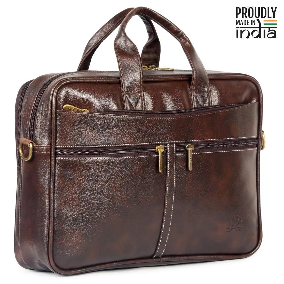 THE CLOWNFISH Unisex-Adult Faux Leather 15.6 Inch Laptop Messenger And Sling Bag Laptop Briefcase (Dark Brown)