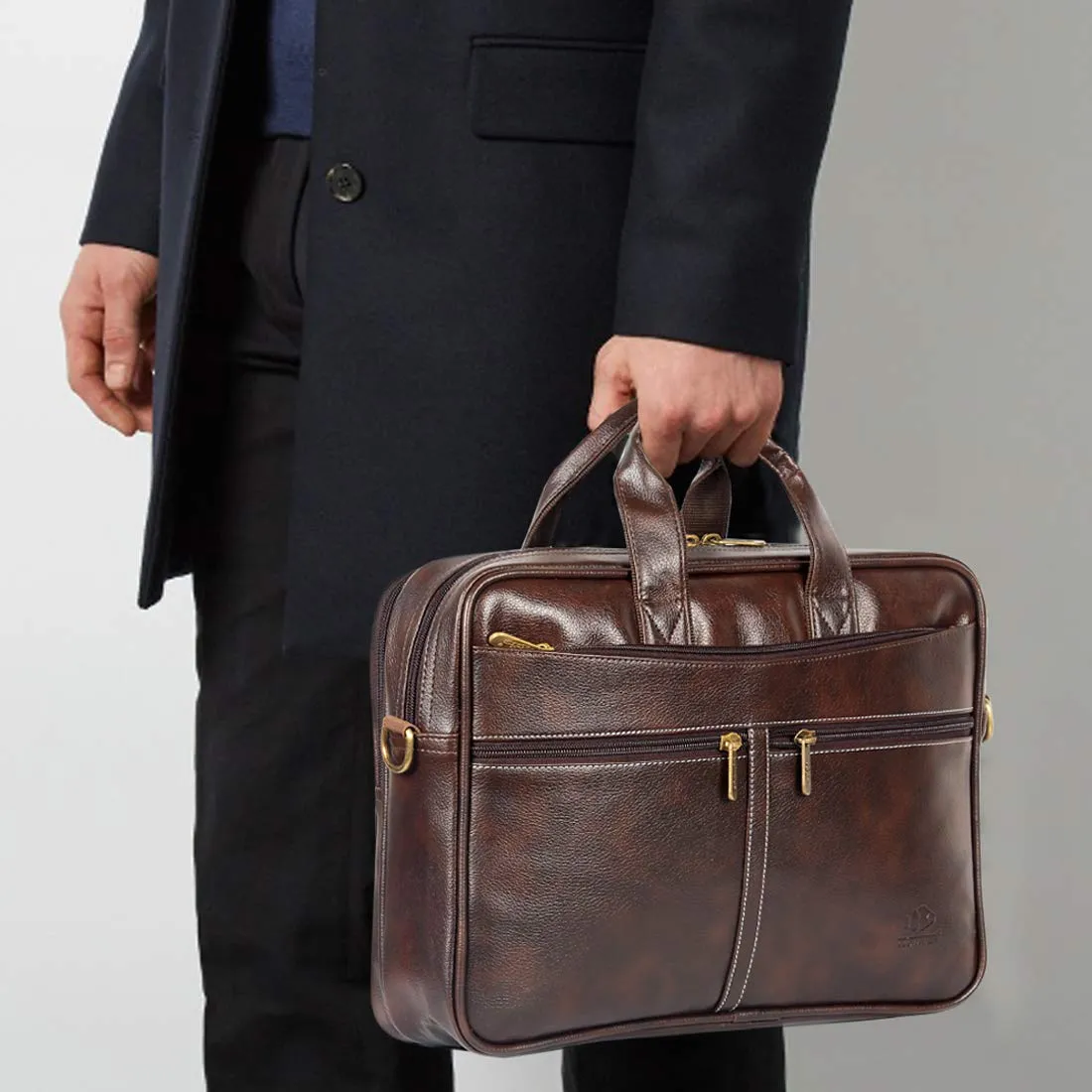 THE CLOWNFISH Unisex-Adult Faux Leather 15.6 Inch Laptop Messenger And Sling Bag Laptop Briefcase (Dark Brown)