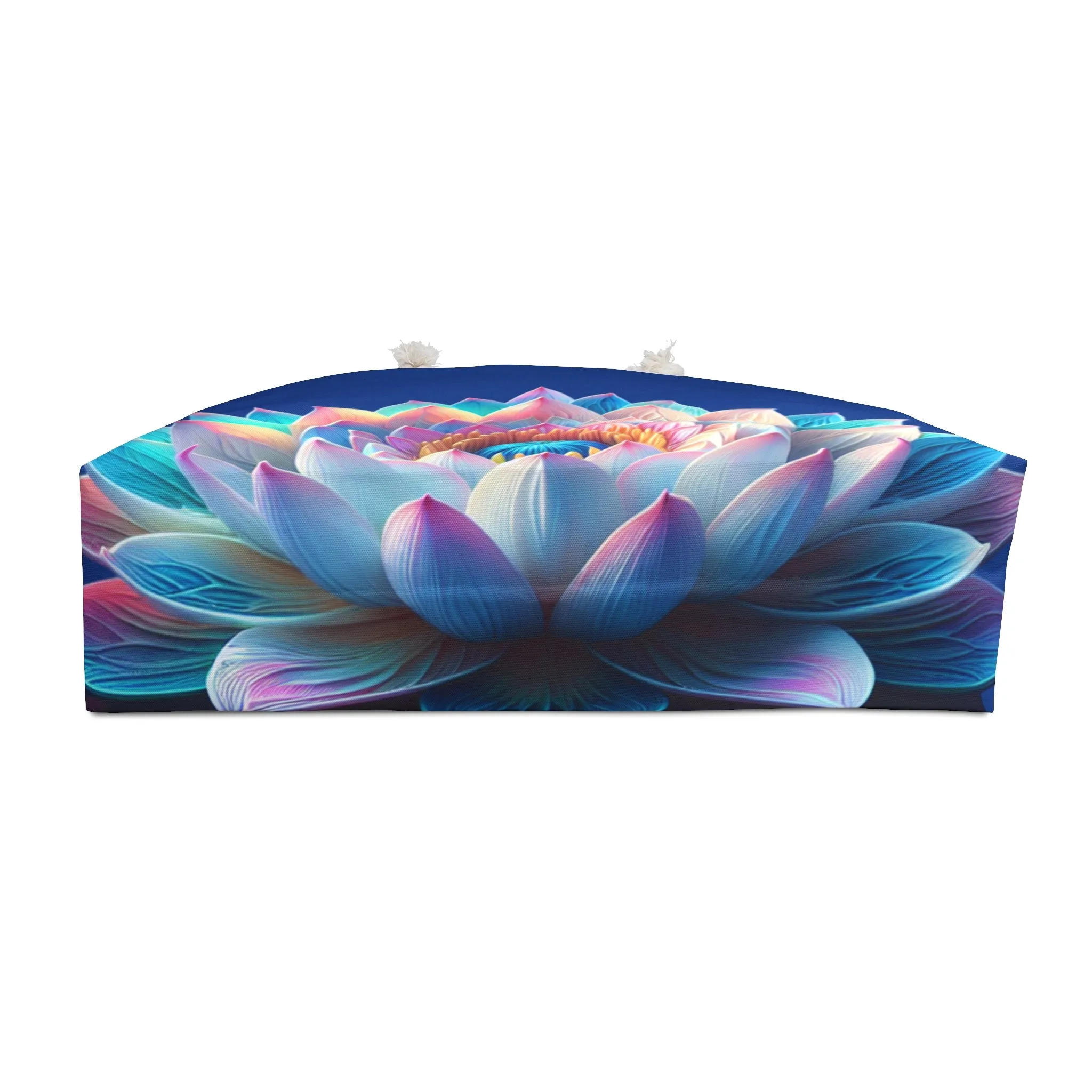 Tote Bag: Lotus Reflection Asymmetric Weekender Bag in Lake Blue - Perfect for Travel & Yoga Retreats