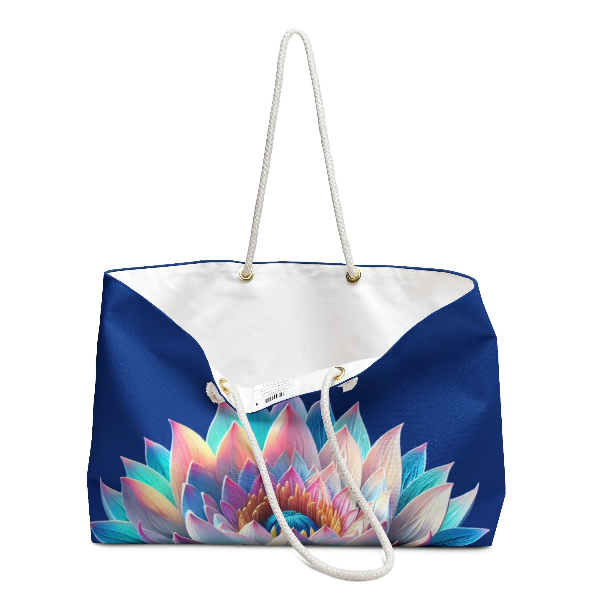 Tote Bag: Lotus Reflection Asymmetric Weekender Bag in Lake Blue - Perfect for Travel & Yoga Retreats