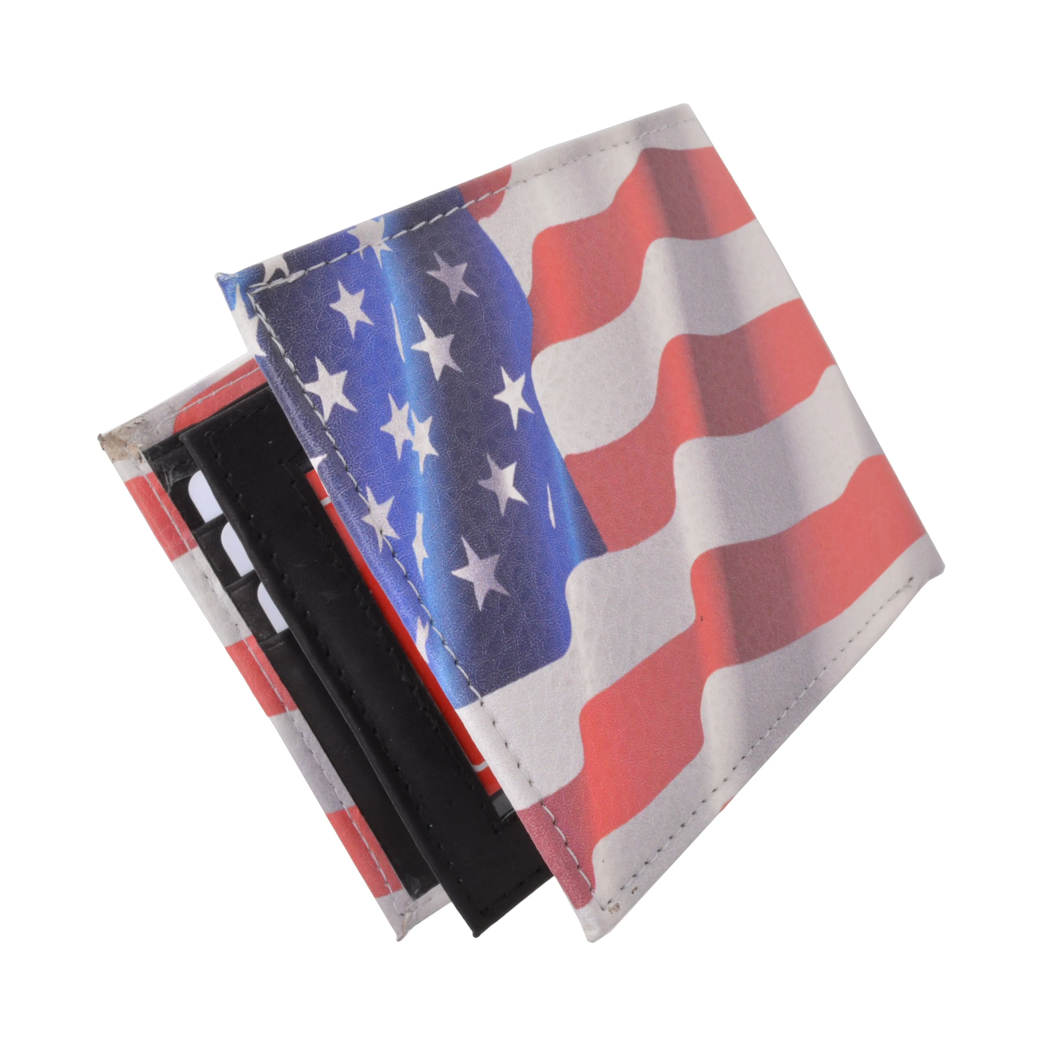 USA Flag Men's Genuine Leather Bifold Multi Card ID Center Flap Wallet 1246-15