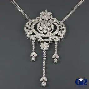 Vintage Diamond Necklace In 14K White Gold With Double 15" Chain