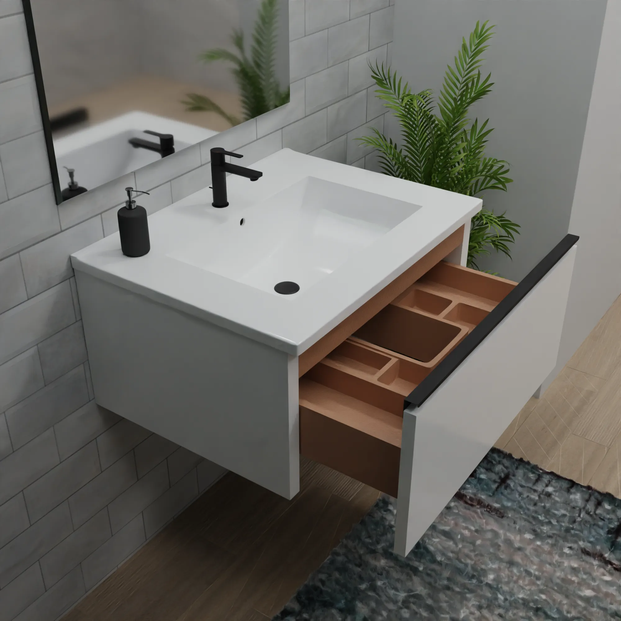 Wall-mount Vanity 24" x 18" 1 Drawer in Anthracite