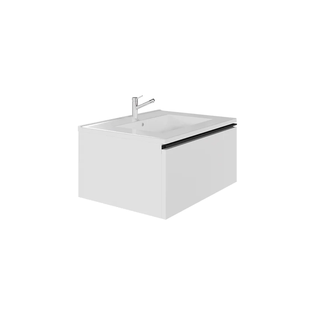Wall-mount Vanity 24" x 18" 1 Drawer in High Gloss White