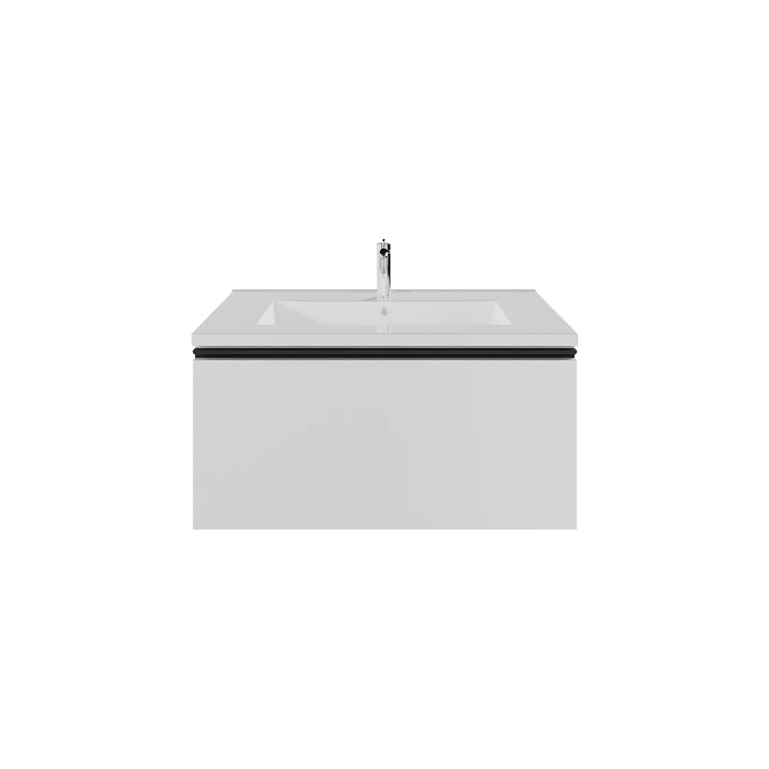 Wall-mount Vanity 24" x 18" 1 Drawer in High Gloss White