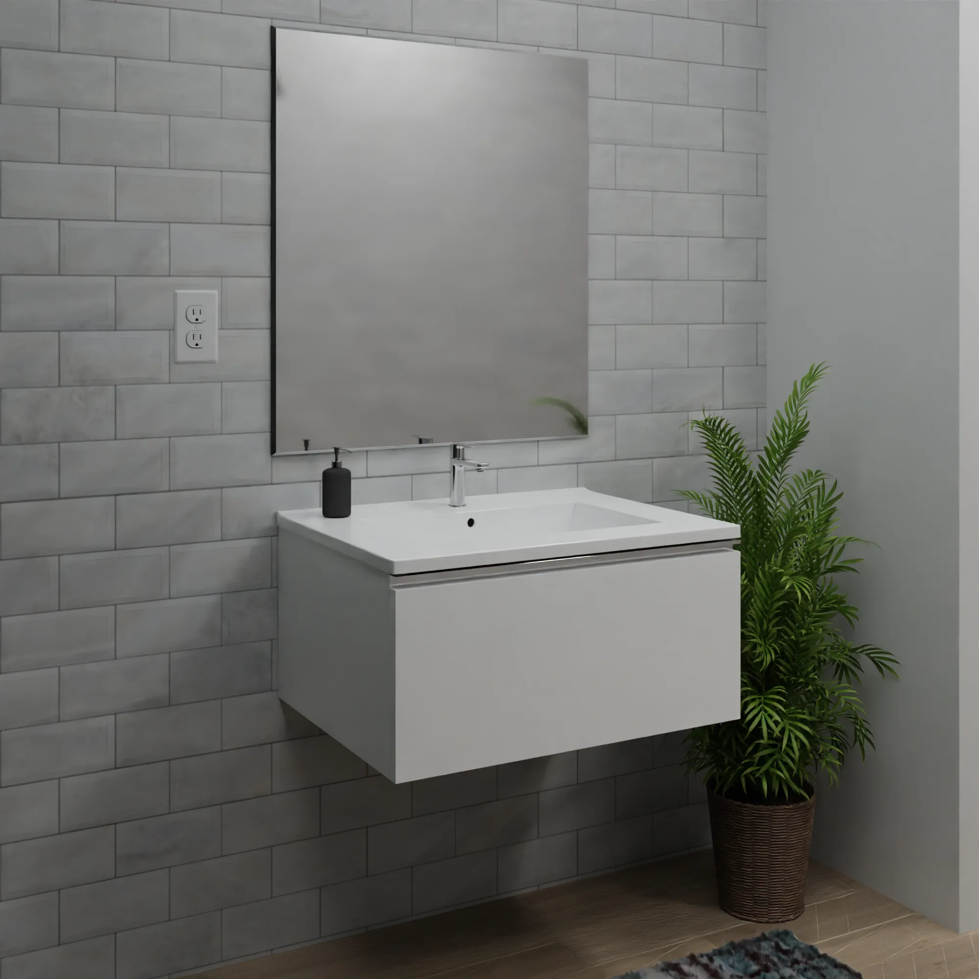 Wall-mount Vanity 24" x 18" 1 Drawer in High Gloss White