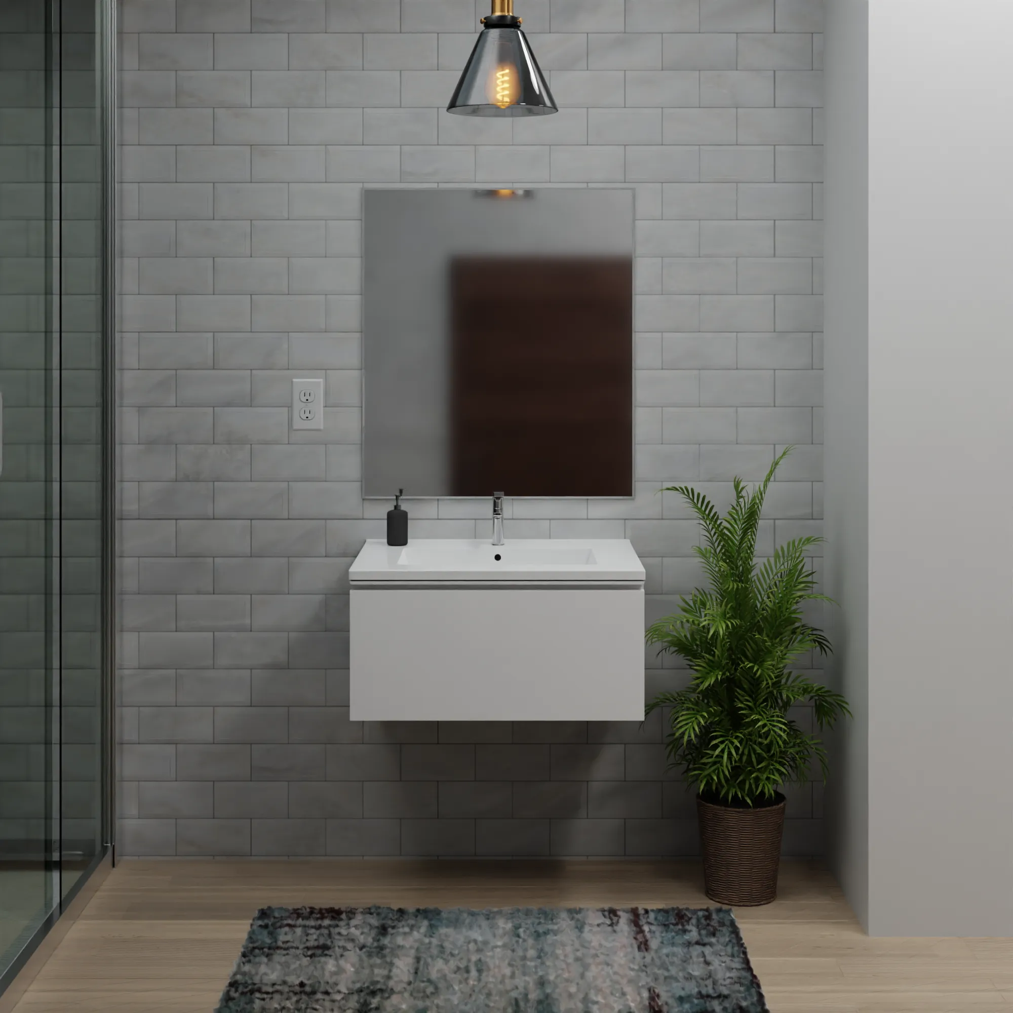 Wall-mount Vanity 24" x 18" 1 Drawer in High Gloss White