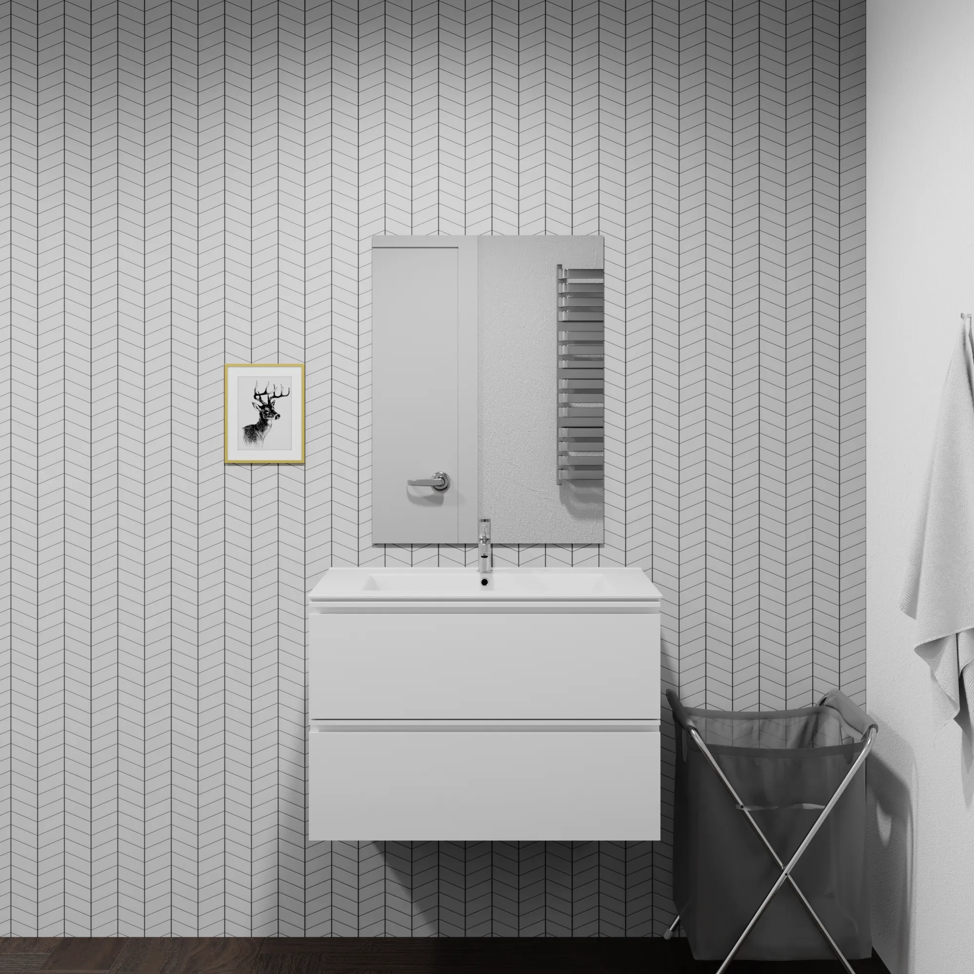 Wall-mount Vanity 32" x 18" 2 Drawers in High Gloss White