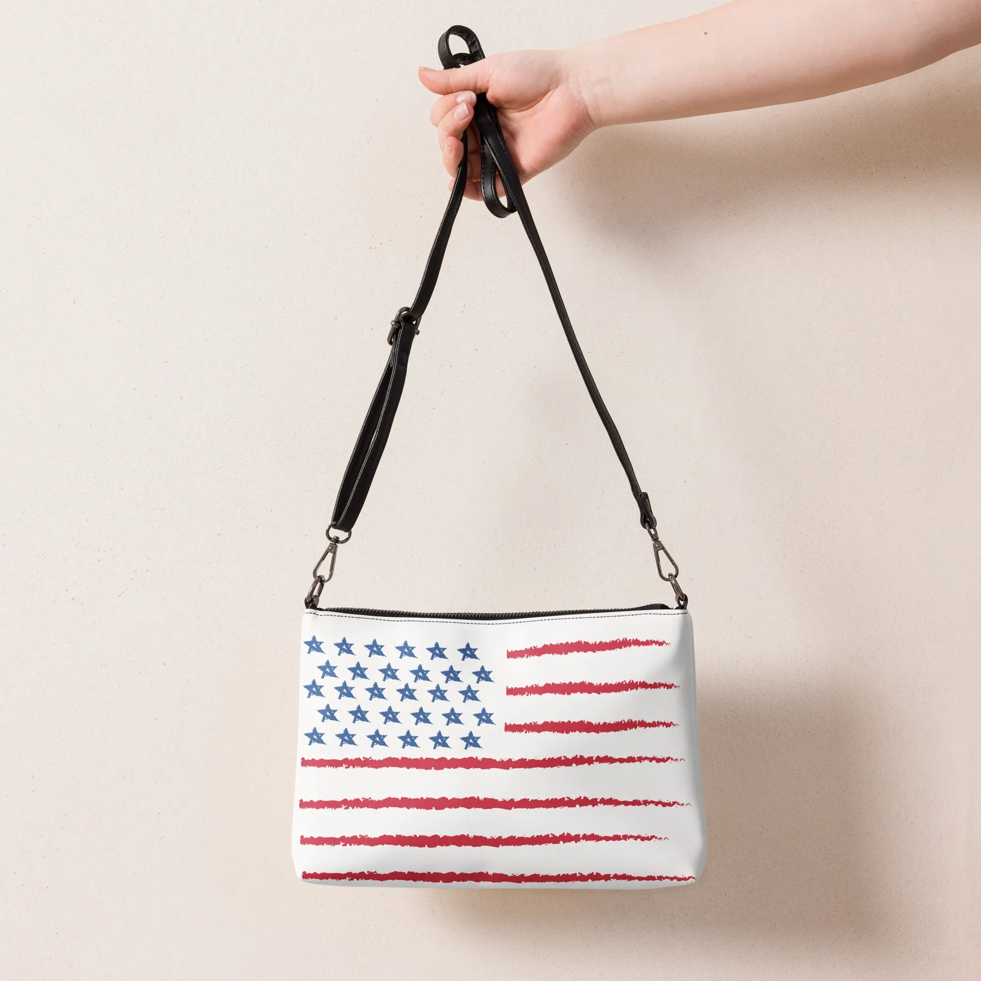White Vegan Leather Flag Crossbody Bag