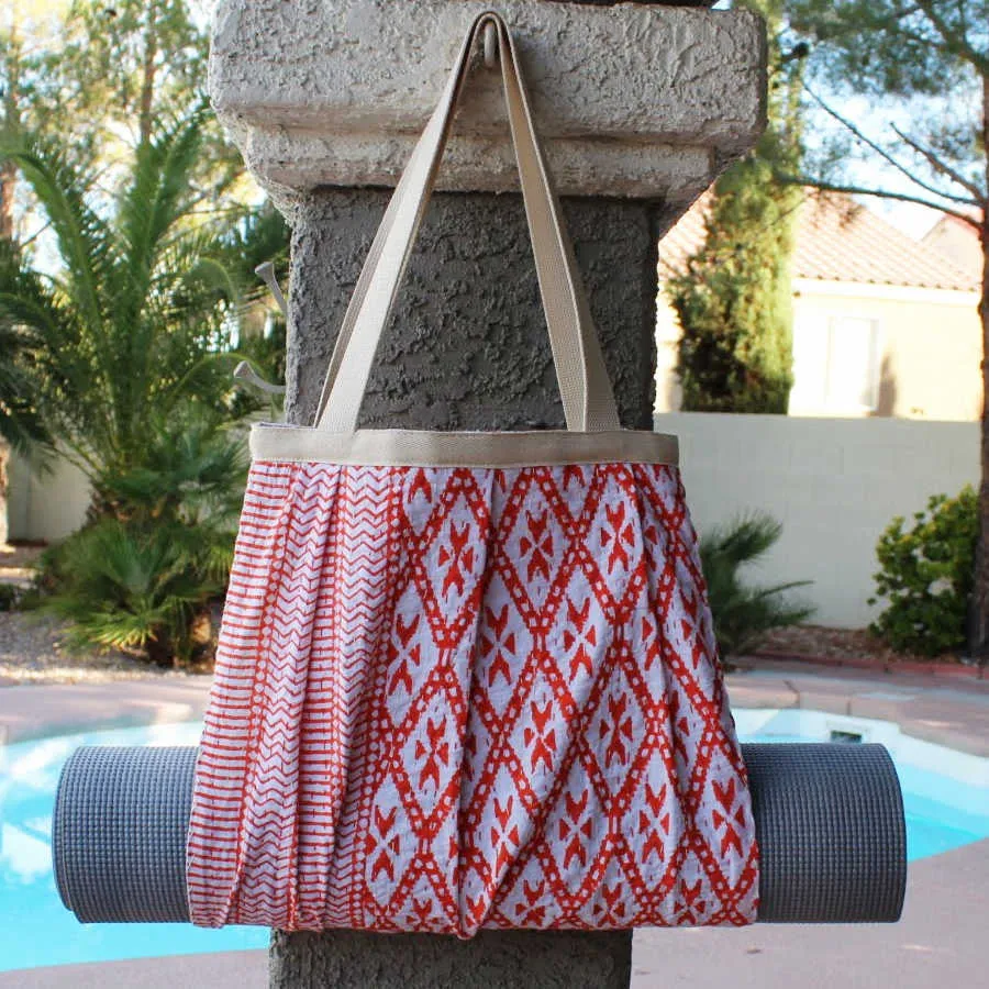 Yoga Mat Bag | Kantha Quilt Design | Orange Geometric